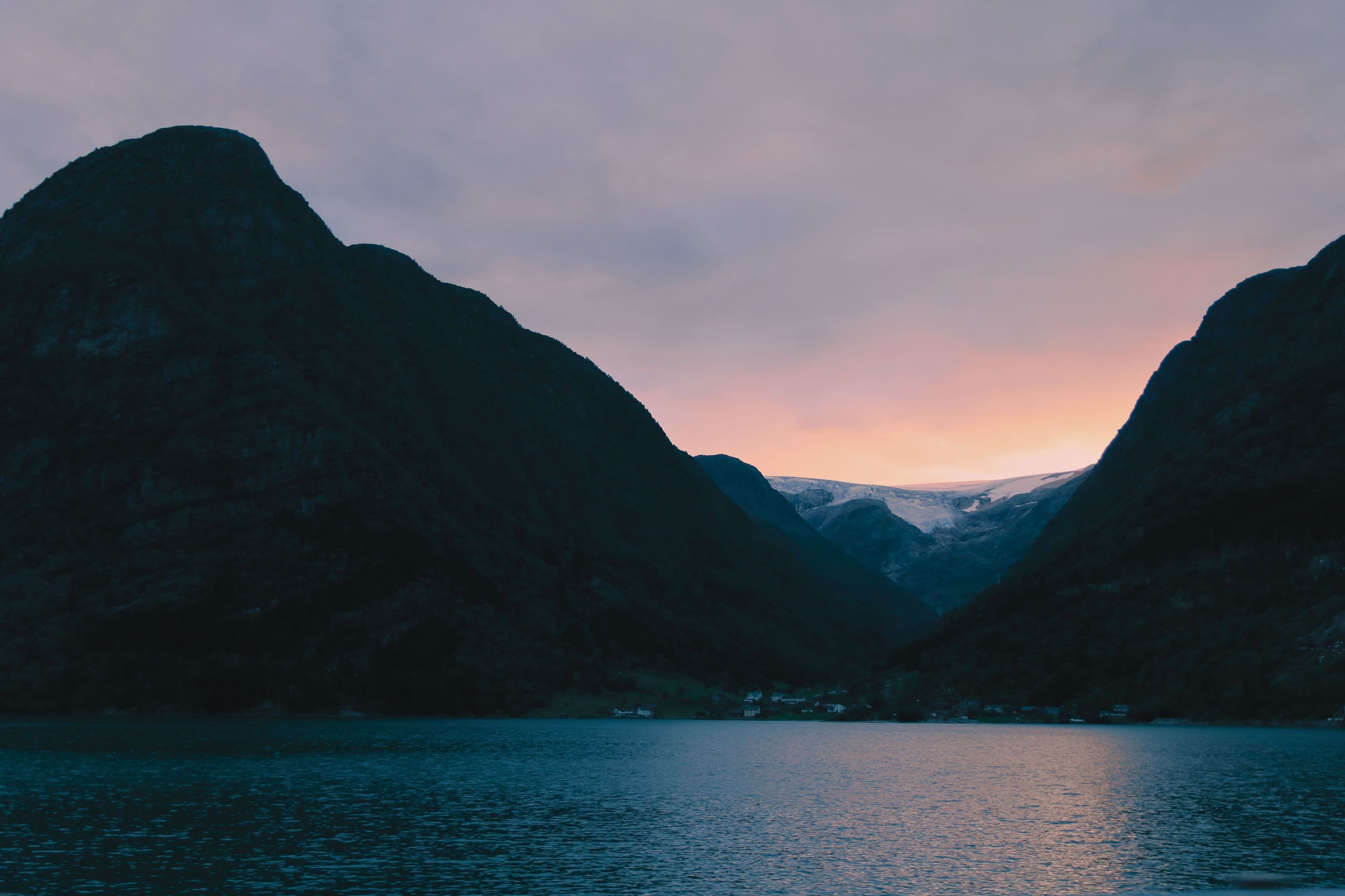 A Norwegian fjord at sunset